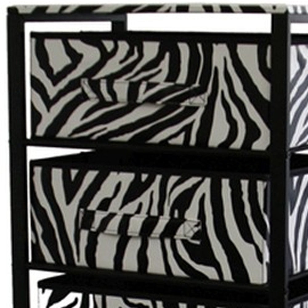 Zebra Black and White Rolling Six Drawer Tower Organizer - FurniFindUSA