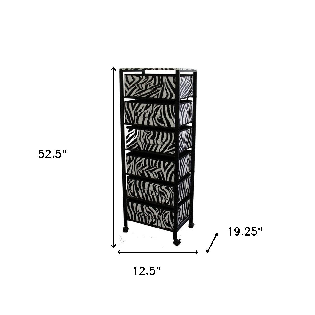 Zebra Black and White Rolling Six Drawer Tower Organizer - FurniFindUSA