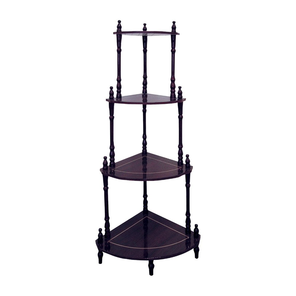 39" Brown Wood Four Tier Corner Bookcase — view 2