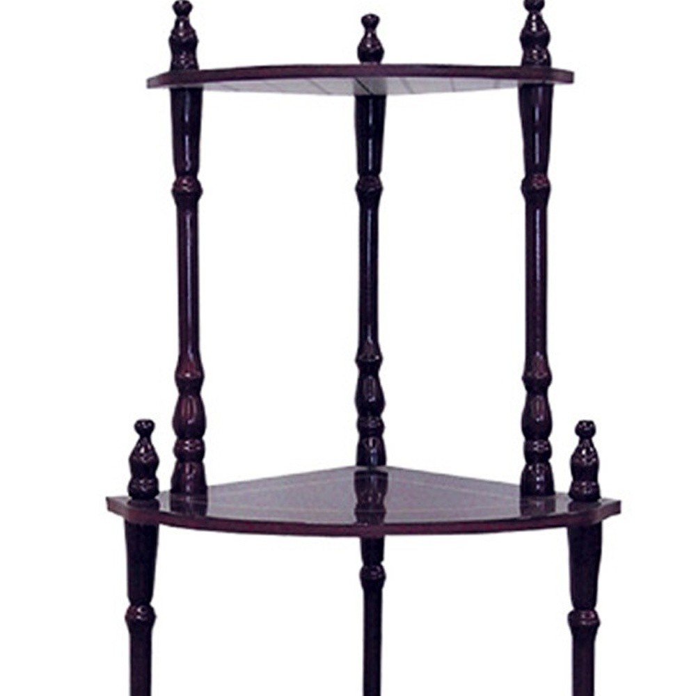 39" Brown Wood Four Tier Corner Bookcase — view 3
