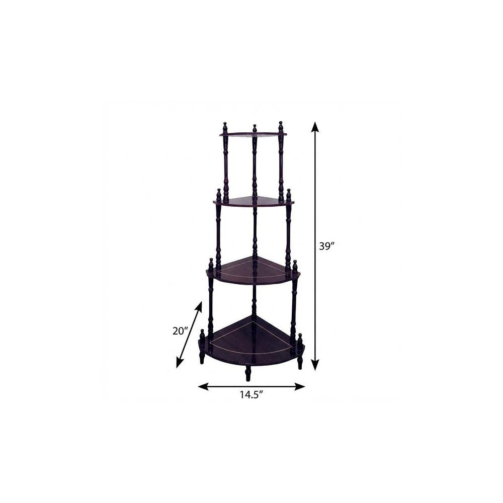 39" Brown Wood Four Tier Corner Bookcase — view 5