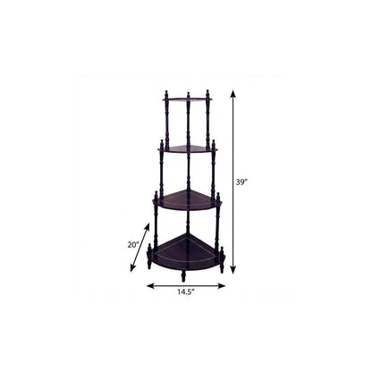 39" Brown Wood Four Tier Corner Bookcase