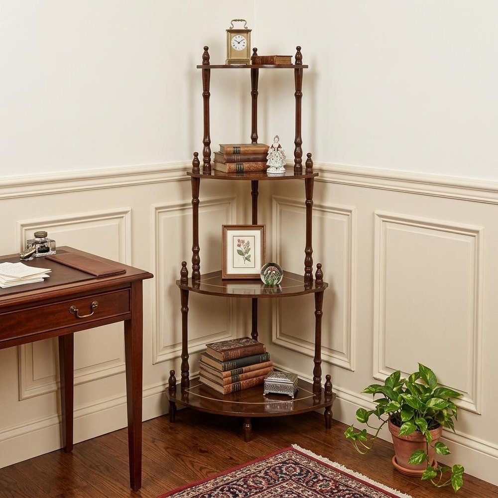 39" Brown Wood Four Tier Corner Bookcase HomeRoots