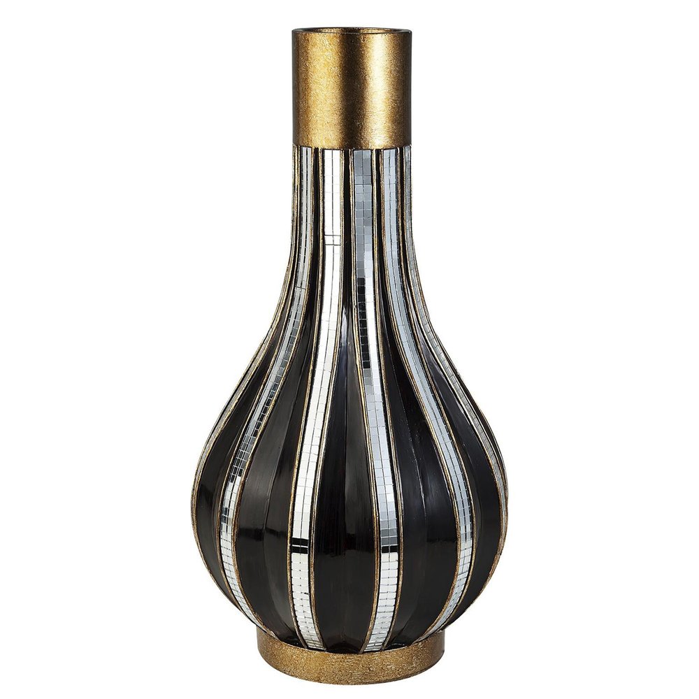 16" Gold and Black Striped Bud Polyresin Table Vase HomeRoots