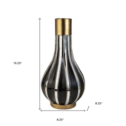 16" Gold and Black Striped Bud Polyresin Table Vase HomeRoots