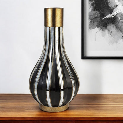 16" Gold and Black Striped Bud Polyresin Table Vase HomeRoots