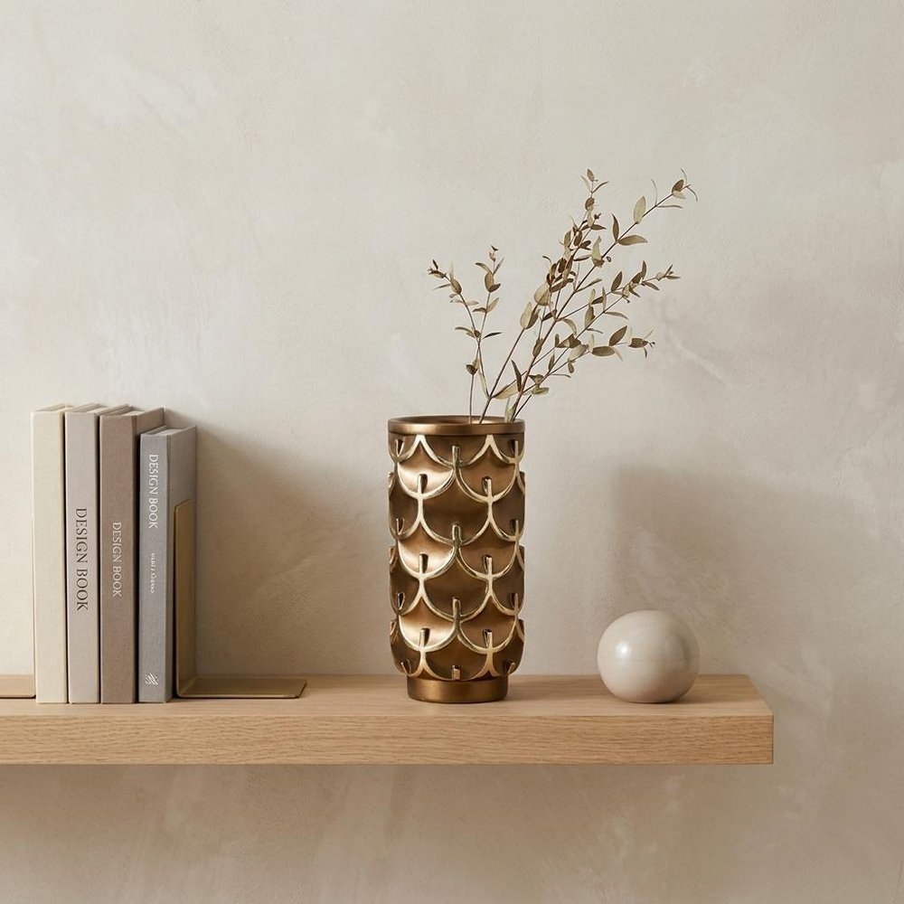 14" Polyresin Gold Geometric Cylinder Table Vase HomeRoots