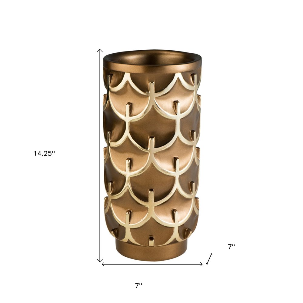 14" Polyresin Gold Geometric Cylinder Table Vase HomeRoots