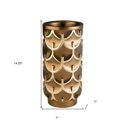 14" Polyresin Gold Geometric Cylinder Table Vase HomeRoots
