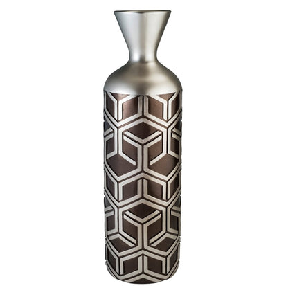 22" Brown and Silver Geometric Cylinder Polyresin Floor Vase HomeRoots