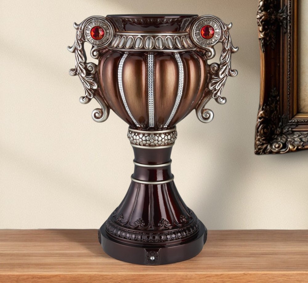 18" Bronze and Silver Floral Urn Polyresin Table Vase With Stones HomeRoots