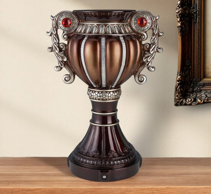 18" Bronze and Silver Floral Urn Polyresin Table Vase With Stones HomeRoots