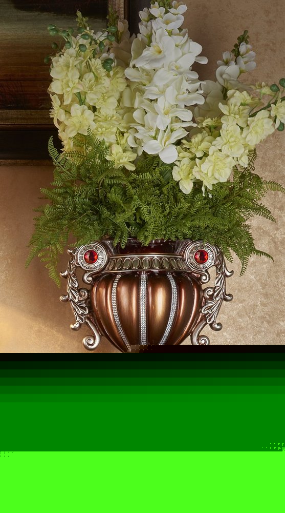 18" Bronze and Silver Floral Urn Polyresin Table Vase With Stones HomeRoots
