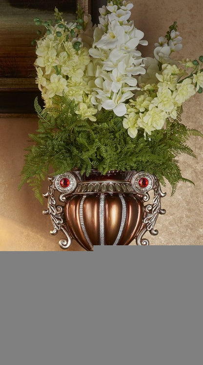 18" Bronze and Silver Floral Urn Polyresin Table Vase With Stones HomeRoots