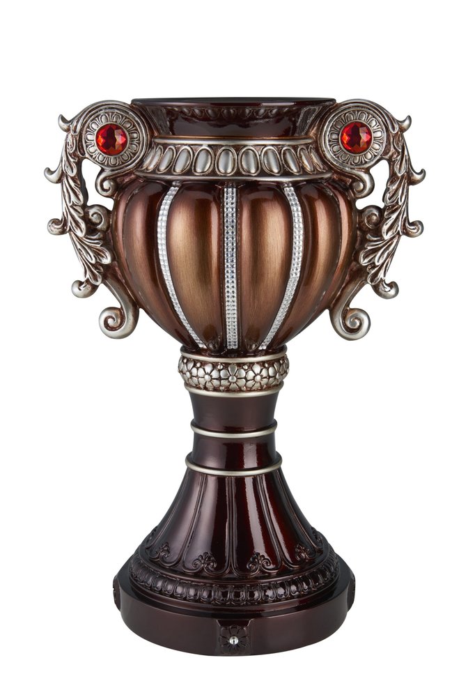 18" Bronze and Silver Floral Urn Polyresin Table Vase With Stones HomeRoots