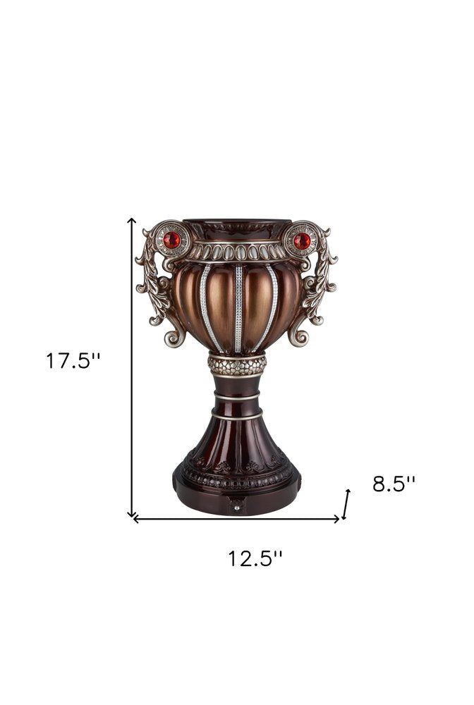 18" Bronze and Silver Floral Urn Polyresin Table Vase With Stones HomeRoots