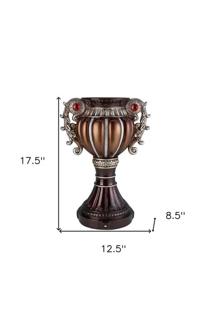 18" Bronze and Silver Floral Urn Polyresin Table Vase With Stones HomeRoots