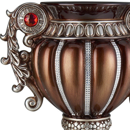18" Bronze and Silver Floral Urn Polyresin Table Vase With Stones HomeRoots
