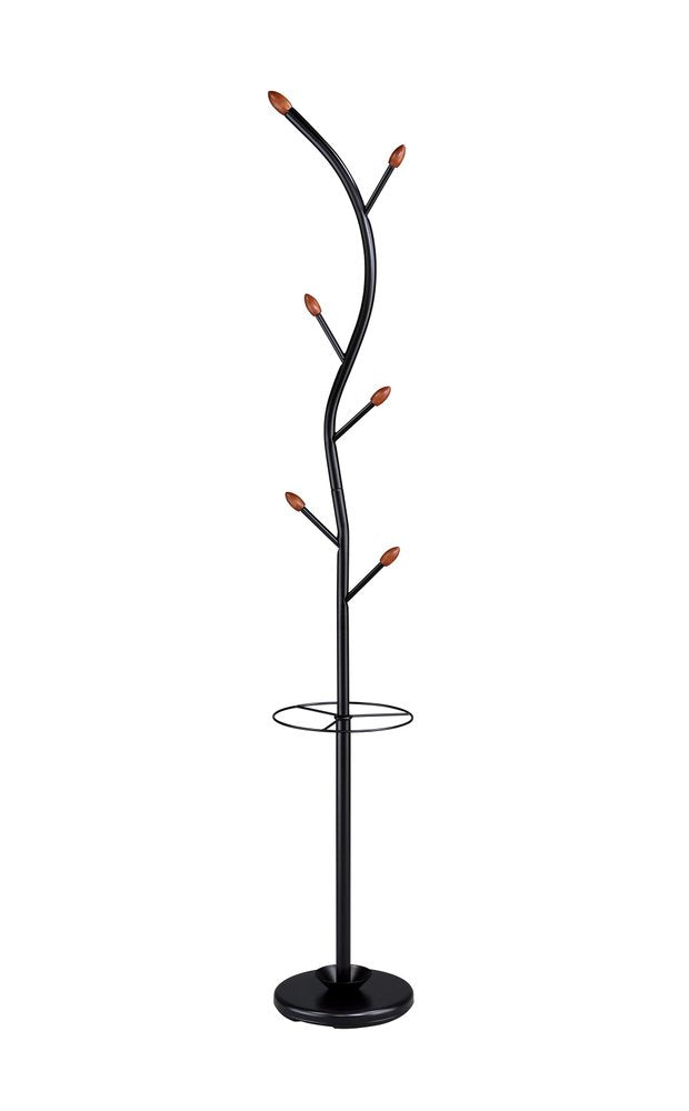 76-Inch-Long Billie Black Tree Coat Rack Walnut Hooks w Umbrella Stand — view 1