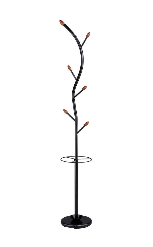 76-Inch-Long Billie Black Tree Coat Rack Walnut Hooks w Umbrella Stand HomeRoots
