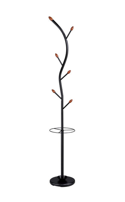 76-Inch-Long Billie Black Tree Coat Rack Walnut Hooks w Umbrella Stand