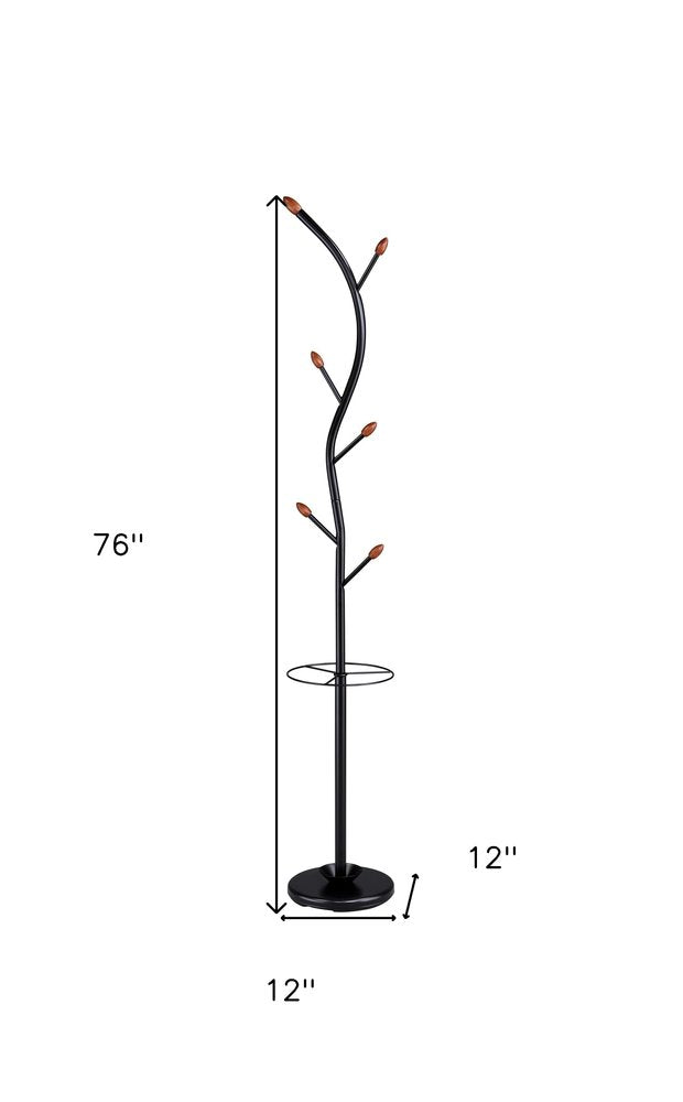 76-Inch-Long Billie Black Tree Coat Rack Walnut Hooks w Umbrella Stand — view 5