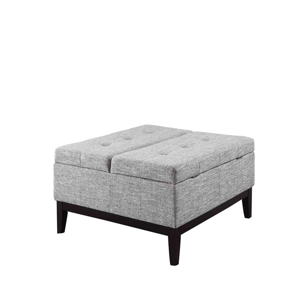 36" Light Gray Linen And Black Tufted Storage HomeRoots