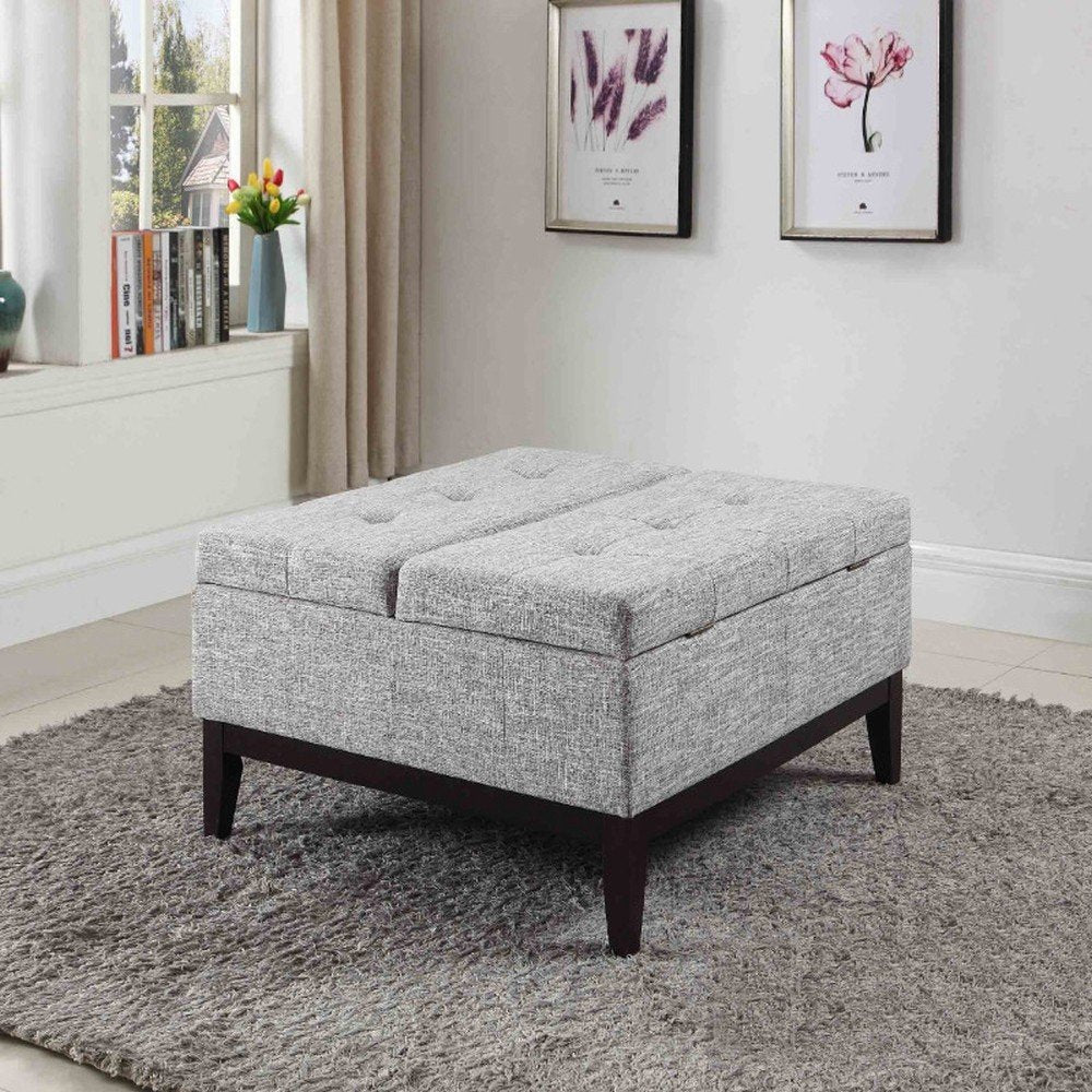 36" Light Gray Linen And Black Tufted Storage HomeRoots