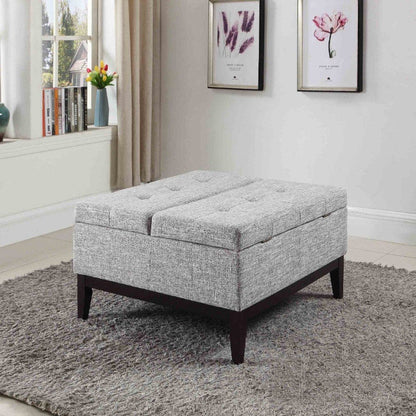 36" Light Gray Linen And Black Tufted Storage HomeRoots