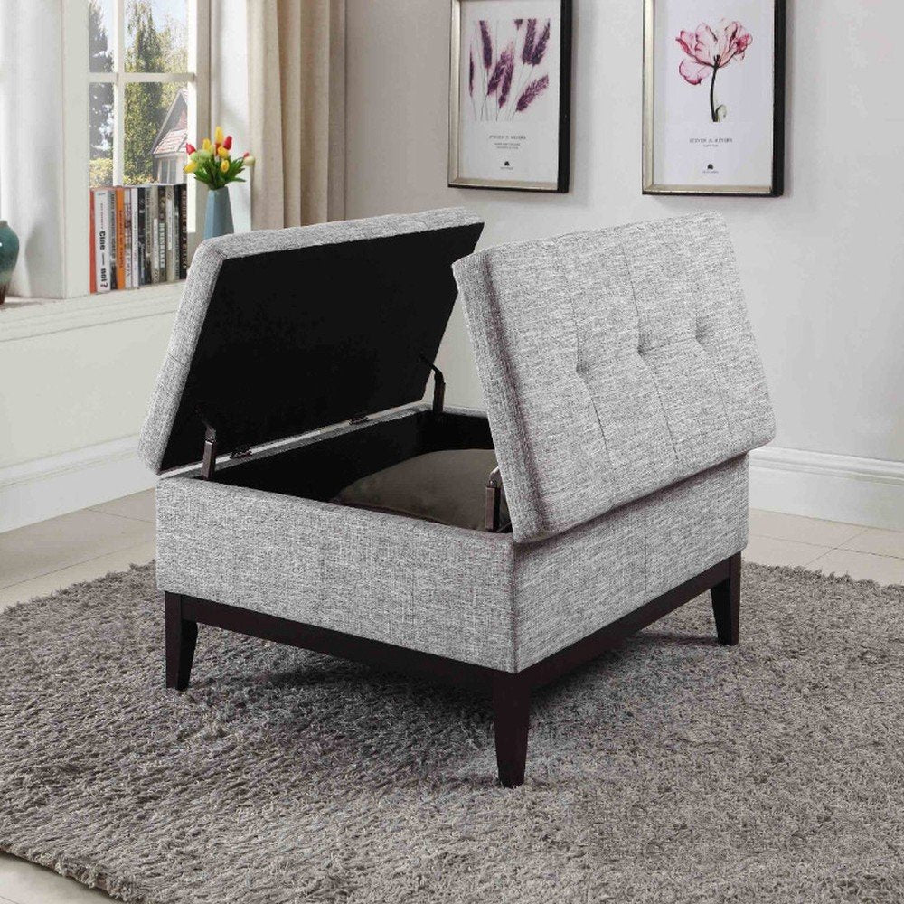 36" Light Gray Linen And Black Tufted Storage HomeRoots