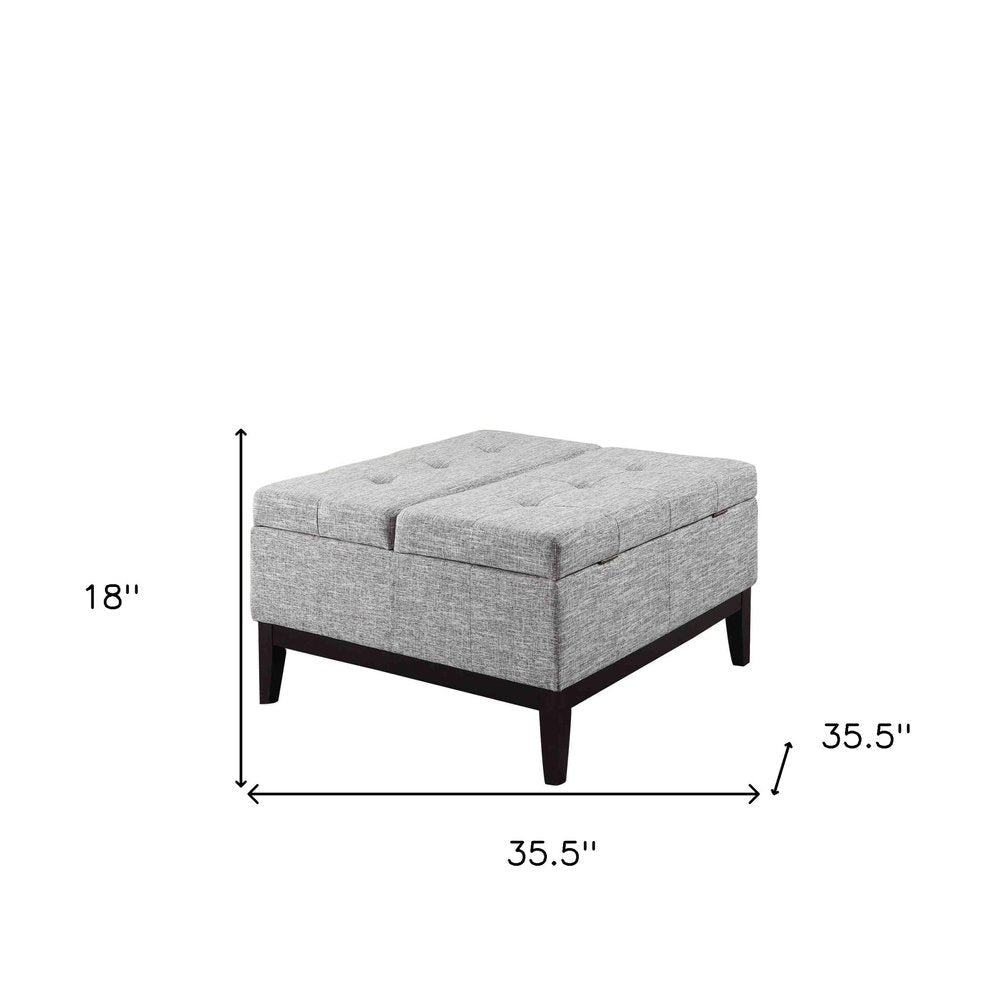 36" Light Gray Linen And Black Tufted Storage HomeRoots