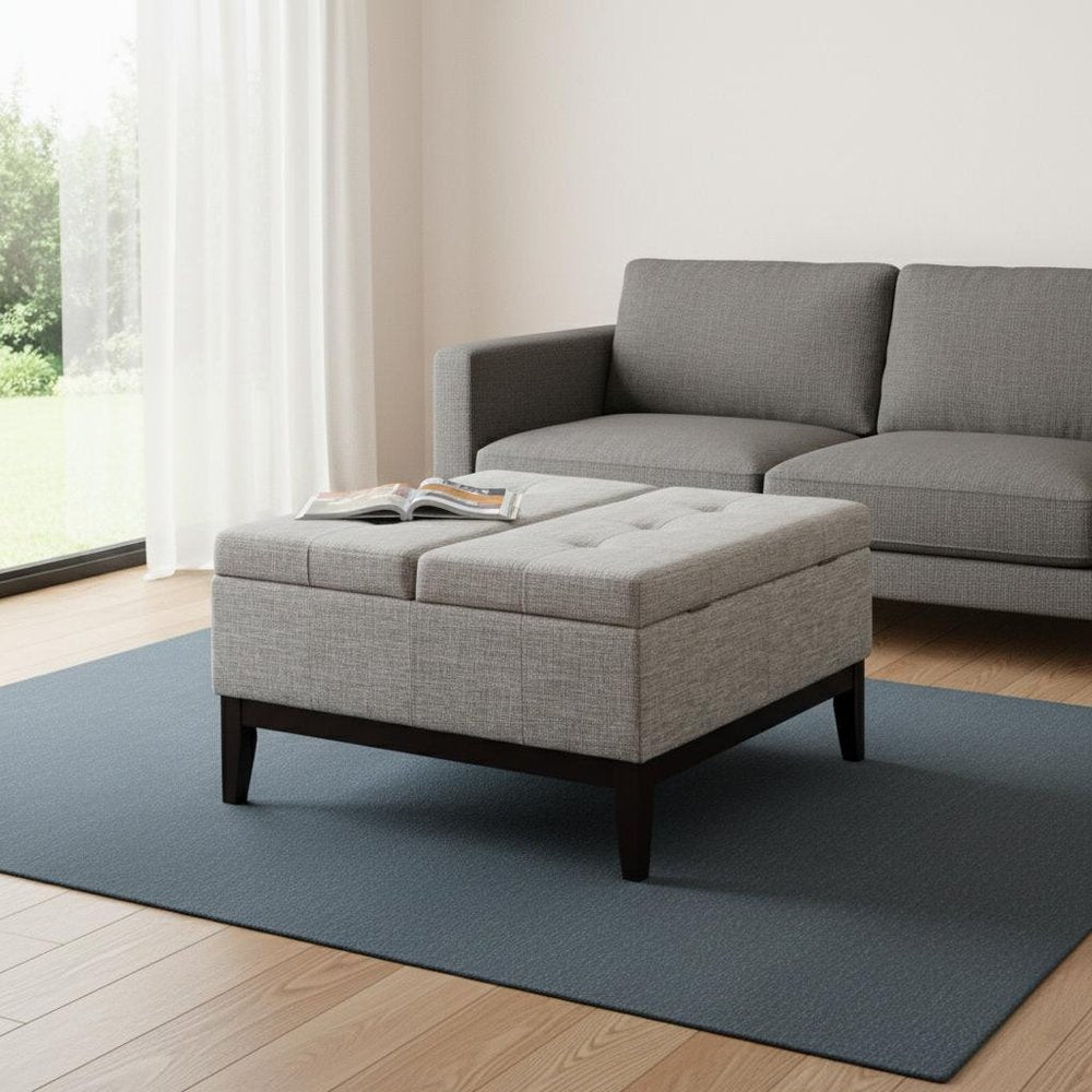 36" Light Gray Linen And Black Tufted Storage HomeRoots