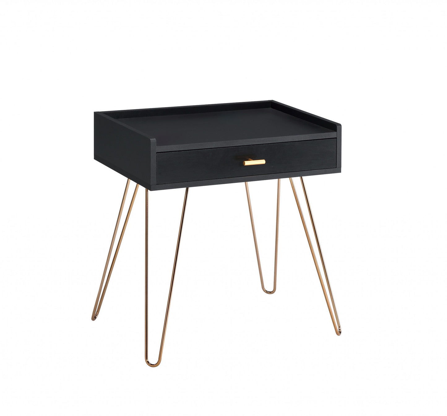 24" Gold And Black End Table With Drawer