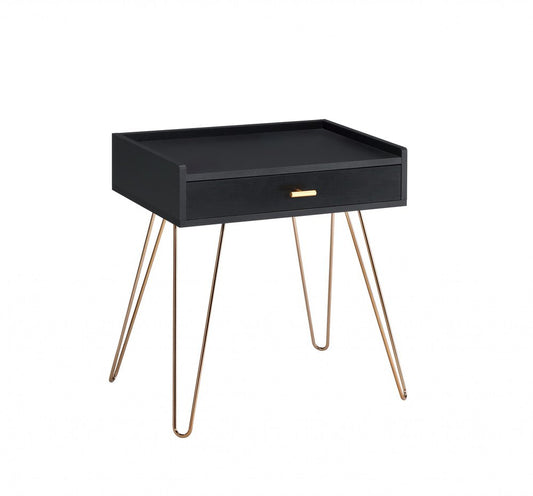 24" Gold And Black End Table With Drawer HomeRoots