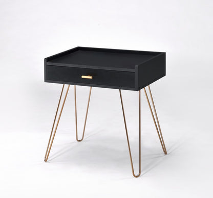 24" Gold And Black End Table With Drawer