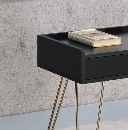 24" Gold And Black End Table With Drawer