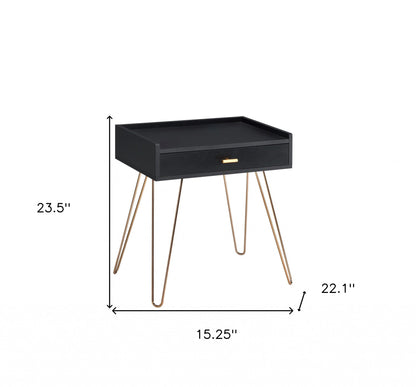 24" Gold And Black End Table With Drawer