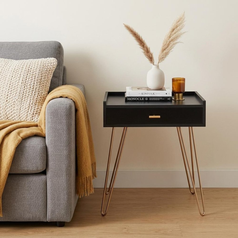 24" Gold And Black End Table With Drawer HomeRoots
