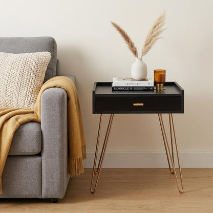 24" Gold And Black End Table With Drawer HomeRoots