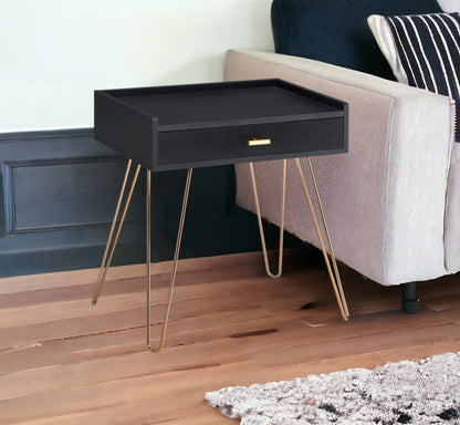 24" Gold And Black End Table With Drawer