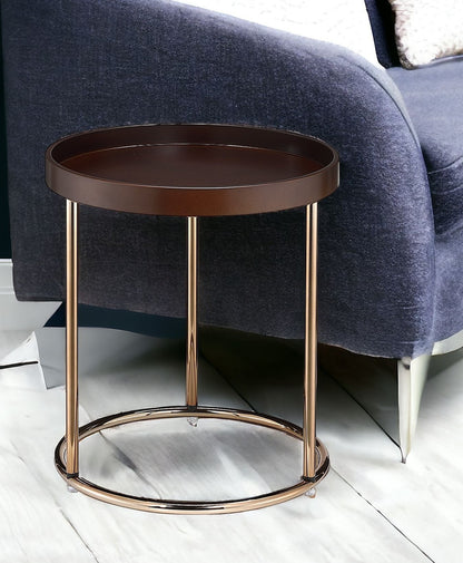 22" Copper And Brown Round End Table