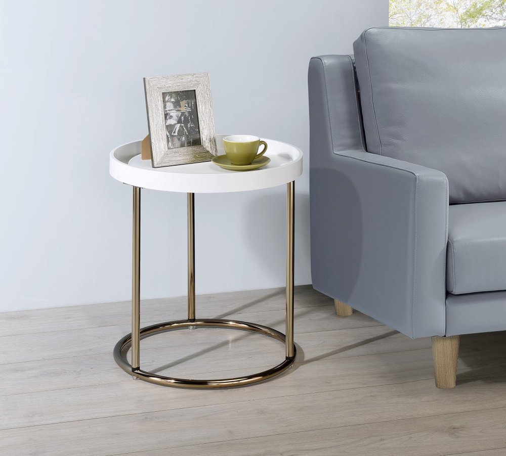 22" Copper And White Round End Table HomeRoots