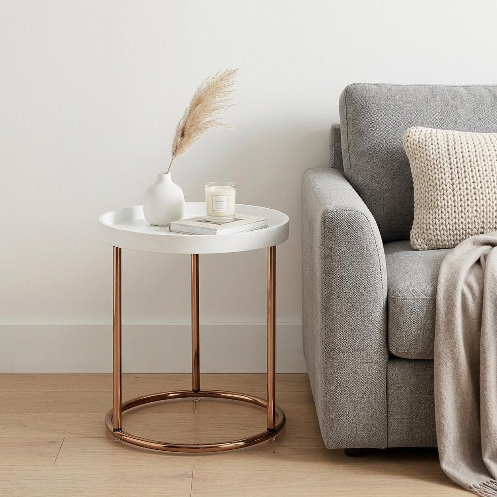22" Copper And White Round End Table HomeRoots