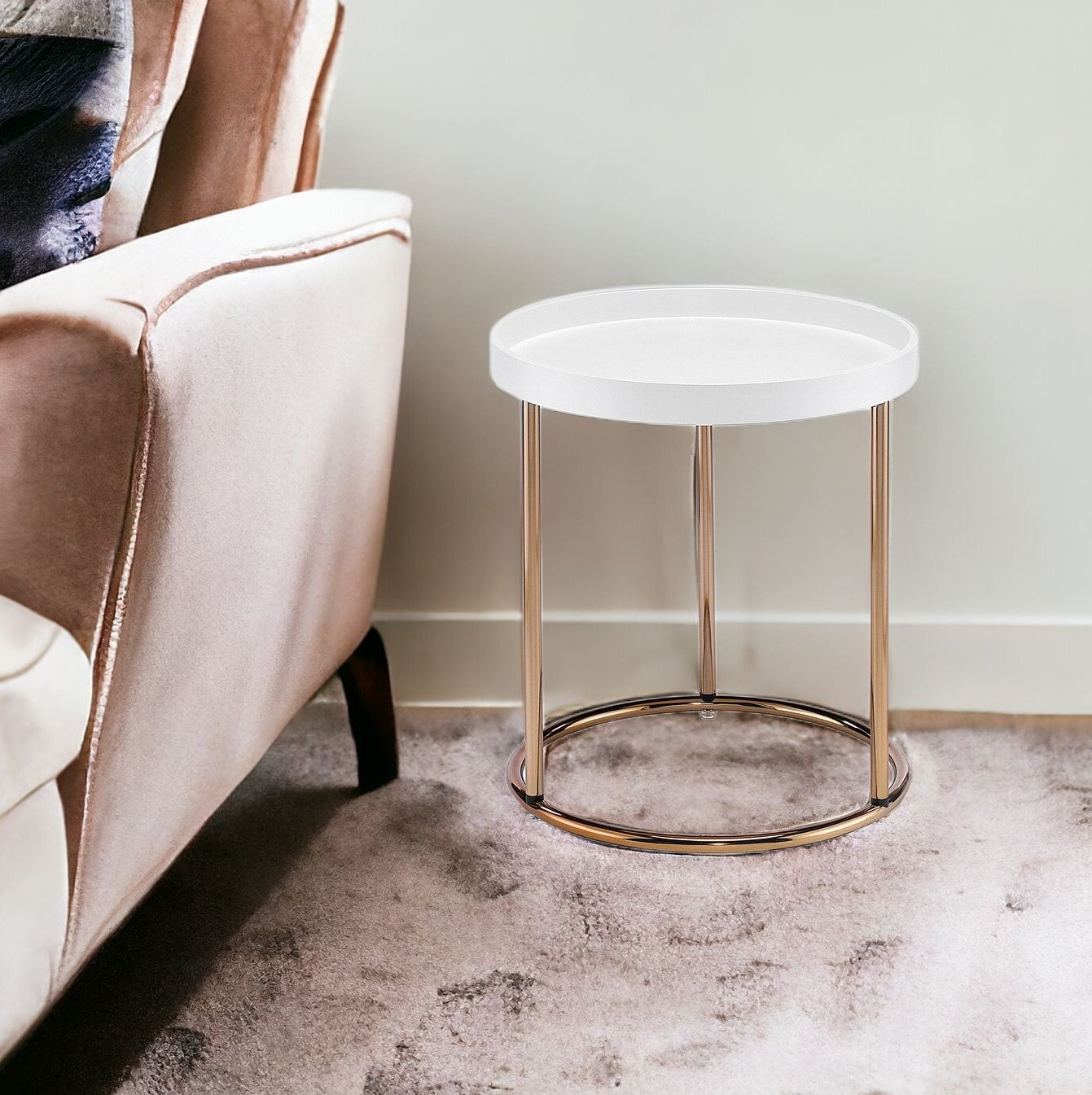 22" Copper And White Round End Table