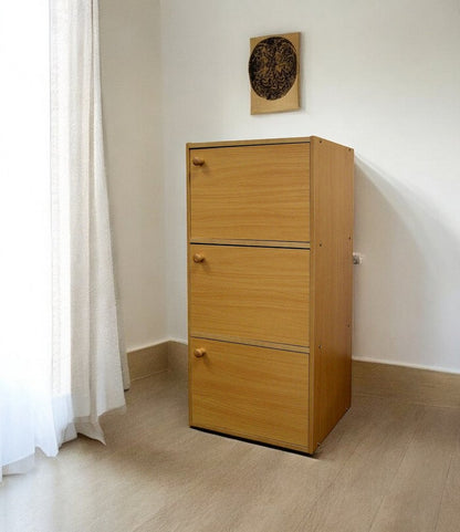 36" Natural Wood Three Tier Bookcase