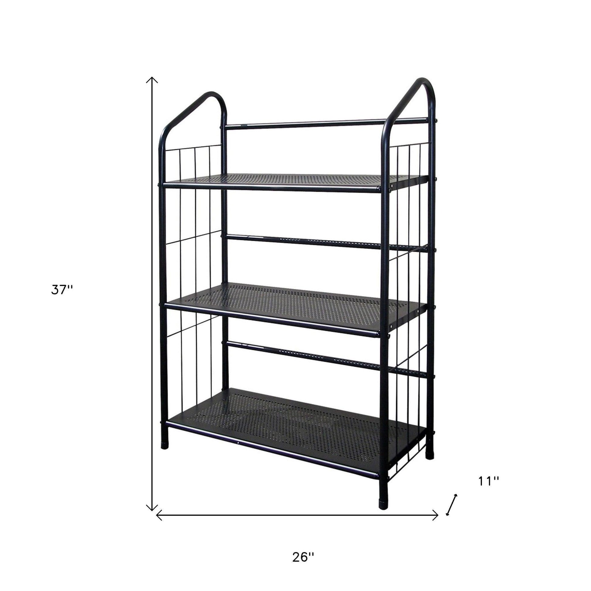 Black 3 Shelf Metal Standing Book Shelf - FurniFindUSA