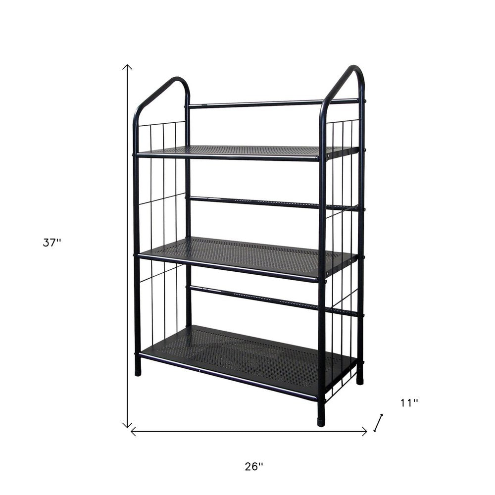 37" Black Metal Three Tier Bookcase HomeRoots