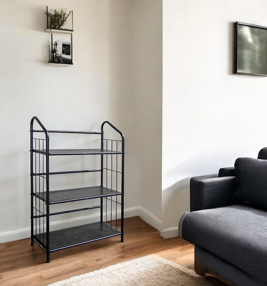 37" Black Metal Three Tier Bookcase HomeRoots