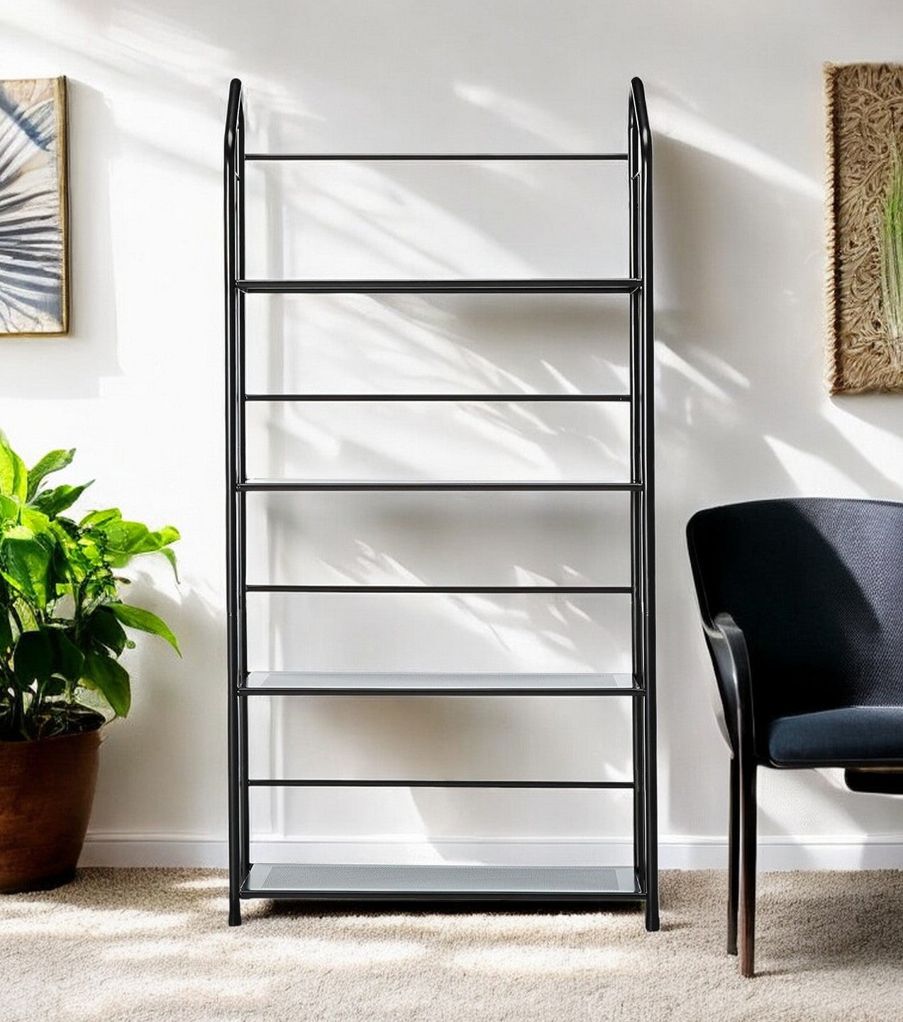 49" Black Metal Four Tier Bookcase