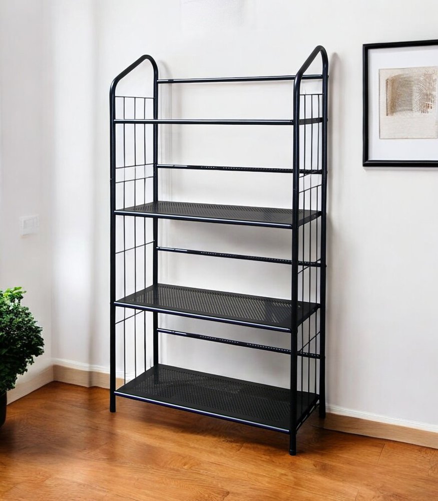 49" Black Metal Four Tier Bookcase HomeRoots